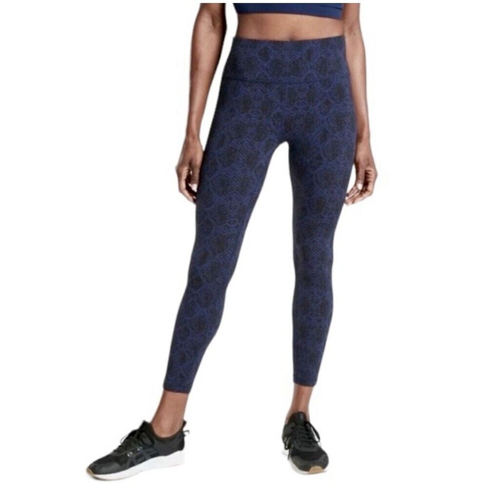 Athleta Ultimate Stash Pocket 7/8 Tight Leggings Blue Snake Running Size XS